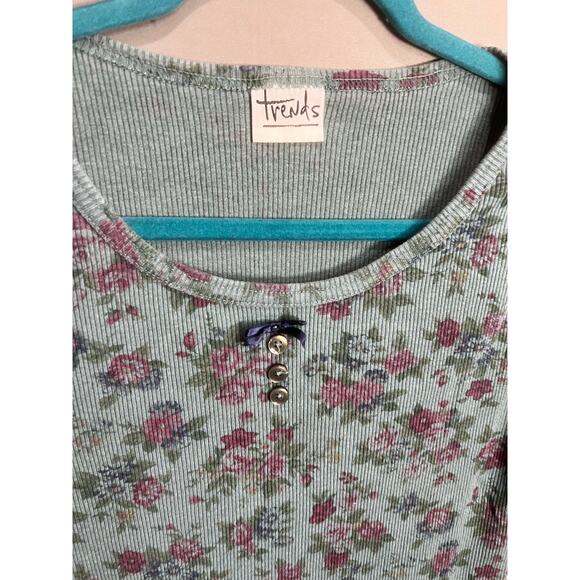 Floral Trends Top Blue Coquette Fairy Buttons Bow Whimsy Cottage Y2K Sz M - Picture 7 of 14